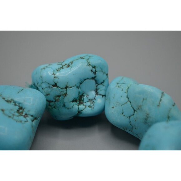 Chunky Turquoise Beaded Bracelet Pair String LARGE 1" Beads Vtg Stone Jewelry - Picture 5 of 7